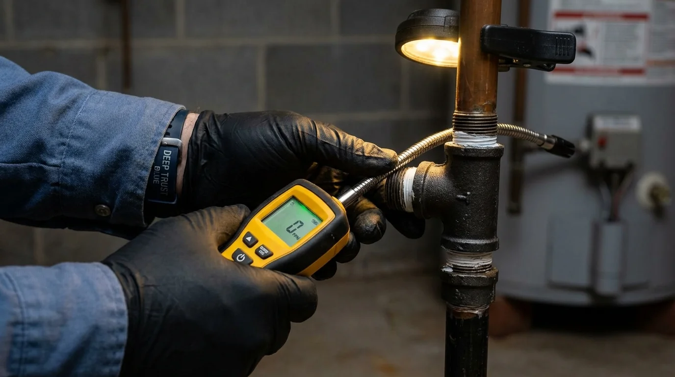 Gas leak detection with electronic sniffer by Johns Plumbing LLC in Royalston