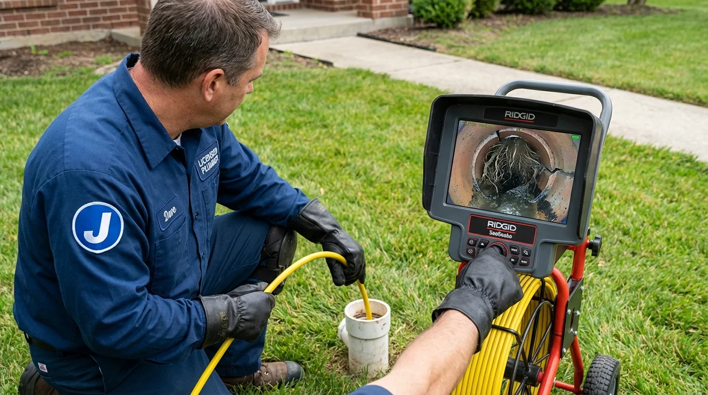 Sewer camera inspection being performed by Johns Plumbing LLC in Royalston